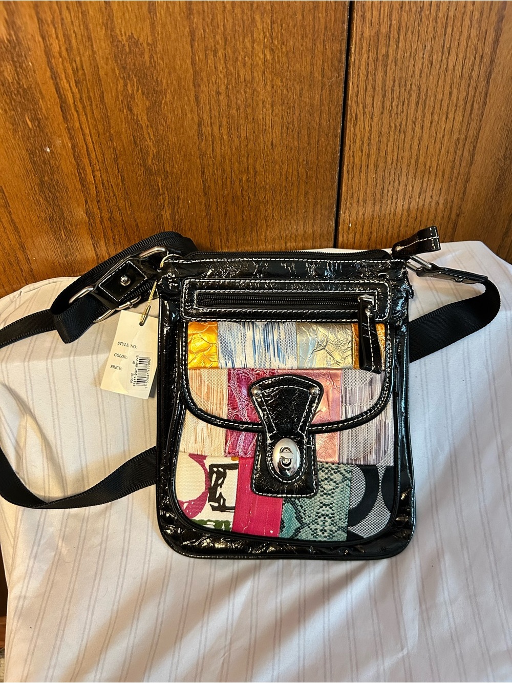 Patchwork Crossbody Bag with Black Trim New with Tags